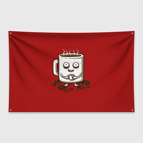 Флаг-баннер с принтом Кофеёчек в Белгороде, 100% полиэстер | размер 67 х 109 см, плотность ткани — 95 г/м2; по краям флага есть четыре люверса для крепления | coffee | cup | food | mug | горячо | еда | кофе | кофеман | кофий | красный | крепкий | кружка | напиток | черный