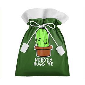 Подарочный 3D мешок с принтом Nobody Hugs Me в Белгороде, 100% полиэстер | Размер: 29*39 см | Тематика изображения на принте: cactus | hugs | me | nobody | sad | горшок | горшочек | грусть | кактус | надпись | обнимашки | объятия | печаль | тоска