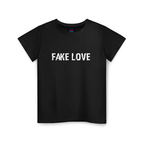 Детская футболка хлопок с принтом FAKE LOVE в Белгороде, 100% хлопок | круглый вырез горловины, полуприлегающий силуэт, длина до линии бедер | bangtan boys | beyond the scene | bts | fake love | k pop | music | арэм | ви | джей хоуп | джин | музыка | сюга | чимин | чонгук