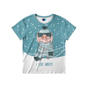 Детская футболка 3D с принтом Я люблю зиму в Белгороде, 100% гипоаллергенный полиэфир | прямой крой, круглый вырез горловины, длина до линии бедер, чуть спущенное плечо, ткань немного тянется | Тематика изображения на принте: 
