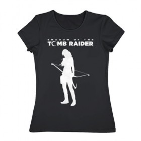 Женская футболка хлопок с принтом Tomb Raider LOGO в Белгороде, 100% хлопок | прямой крой, круглый вырез горловины, длина до линии бедер, слегка спущенное плечо | воительница | женщина | игра | крофт | лара | персонаж