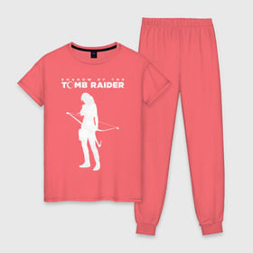 Женская пижама хлопок с принтом Tomb Raider LOGO в Белгороде, 100% хлопок | брюки и футболка прямого кроя, без карманов, на брюках мягкая резинка на поясе и по низу штанин | воительница | женщина | игра | крофт | лара | персонаж