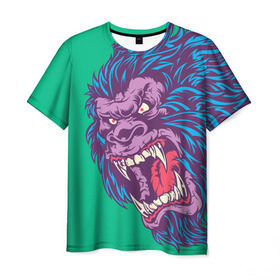 Мужская футболка 3D с принтом Neon Yeti в Белгороде, 100% полиэфир | прямой крой, круглый вырез горловины, длина до линии бедер | Тематика изображения на принте: beast | gorilla | monster | горилла | животное | йети | монстр