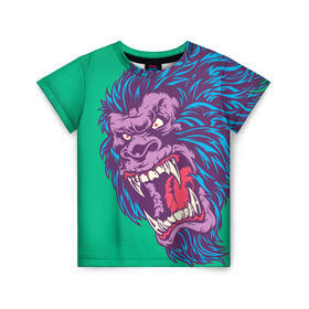Детская футболка 3D с принтом Neon Yeti в Белгороде, 100% гипоаллергенный полиэфир | прямой крой, круглый вырез горловины, длина до линии бедер, чуть спущенное плечо, ткань немного тянется | beast | gorilla | monster | горилла | животное | йети | монстр