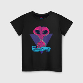 Детская футболка хлопок с принтом Пришелец в Белгороде, 100% хлопок | круглый вырез горловины, полуприлегающий силуэт, длина до линии бедер | Тематика изображения на принте: alien | aliens | инопланетяне | инопланетянин | нло | пришелец | пришельцы | чужой