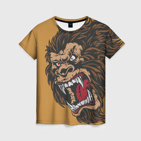 Женская футболка 3D с принтом Forest Yeti в Белгороде, 100% полиэфир ( синтетическое хлопкоподобное полотно) | прямой крой, круглый вырез горловины, длина до линии бедер | beast | gorilla | monster | горилла | животное | йети | монстр