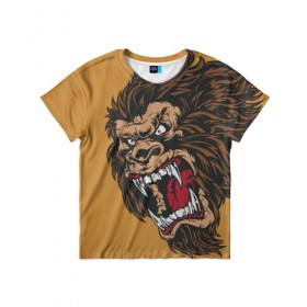 Детская футболка 3D с принтом Forest Yeti в Белгороде, 100% гипоаллергенный полиэфир | прямой крой, круглый вырез горловины, длина до линии бедер, чуть спущенное плечо, ткань немного тянется | Тематика изображения на принте: beast | gorilla | monster | горилла | животное | йети | монстр