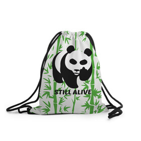Рюкзак-мешок 3D с принтом Still Alive в Белгороде, 100% полиэстер | плотность ткани — 200 г/м2, размер — 35 х 45 см; лямки — толстые шнурки, застежка на шнуровке, без карманов и подкладки | alive | bamboo | green | greenpeace | panga | peace | still | бамбук | грин | гринпис | живая | живой | зеленый | мир | панда | панды | пис