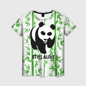 Женская футболка 3D с принтом Still Alive в Белгороде, 100% полиэфир ( синтетическое хлопкоподобное полотно) | прямой крой, круглый вырез горловины, длина до линии бедер | alive | bamboo | green | greenpeace | panga | peace | still | бамбук | грин | гринпис | живая | живой | зеленый | мир | панда | панды | пис