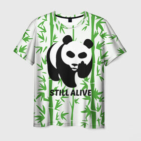 Мужская футболка 3D с принтом Still Alive в Белгороде, 100% полиэфир | прямой крой, круглый вырез горловины, длина до линии бедер | alive | bamboo | green | greenpeace | panga | peace | still | бамбук | грин | гринпис | живая | живой | зеленый | мир | панда | панды | пис
