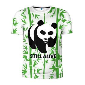Мужская футболка 3D спортивная с принтом Still Alive в Белгороде, 100% полиэстер с улучшенными характеристиками | приталенный силуэт, круглая горловина, широкие плечи, сужается к линии бедра | alive | bamboo | green | greenpeace | panga | peace | still | бамбук | грин | гринпис | живая | живой | зеленый | мир | панда | панды | пис
