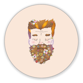 Коврик для мышки круглый с принтом Бородач в Белгороде, резина и полиэстер | круглая форма, изображение наносится на всю лицевую часть | beard | beards | hipster | man | men | борода | бородач | бородачей | бороды | культ | люблю | пчела | усы | хипстер | цветы | чел | человек
