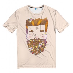 Мужская футболка 3D с принтом Бородач в Белгороде, 100% полиэфир | прямой крой, круглый вырез горловины, длина до линии бедер | beard | beards | hipster | man | men | борода | бородач | бородачей | бороды | культ | люблю | пчела | усы | хипстер | цветы | чел | человек