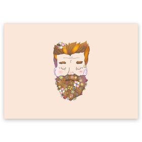 Поздравительная открытка с принтом Бородач в Белгороде, 100% бумага | плотность бумаги 280 г/м2, матовая, на обратной стороне линовка и место для марки
 | beard | beards | hipster | man | men | борода | бородач | бородачей | бороды | культ | люблю | пчела | усы | хипстер | цветы | чел | человек