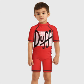 Детский купальный костюм 3D с принтом Duff Beer в Белгороде, Полиэстер 85%, Спандекс 15% | застежка на молнии на спине | beer | donut | duff | fun | homer | joke | simpson | simpsons | гомер | дафф | пончик | прикол | приколы | симпсон | симпсоны