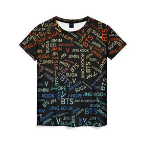 Женская футболка 3D с принтом BTS в Белгороде, 100% полиэфир ( синтетическое хлопкоподобное полотно) | прямой крой, круглый вырез горловины, длина до линии бедер | bangtan boys | beyond the scene | bts | k pop | music | арэм | ви | джей хоуп | джин | музыка | состав | сюга | чимин | чонгук