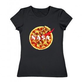 Женская футболка хлопок с принтом NASA Pizza в Белгороде, 100% хлопок | прямой крой, круглый вырез горловины, длина до линии бедер, слегка спущенное плечо | 
