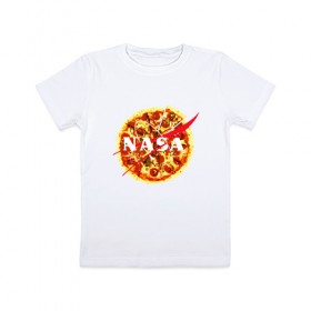 Детская футболка хлопок с принтом NASA Pizza в Белгороде, 100% хлопок | круглый вырез горловины, полуприлегающий силуэт, длина до линии бедер | 