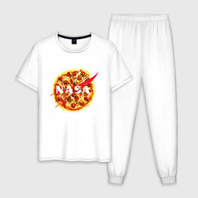 Мужская пижама хлопок с принтом NASA Pizza в Белгороде, 100% хлопок | брюки и футболка прямого кроя, без карманов, на брюках мягкая резинка на поясе и по низу штанин
 | Тематика изображения на принте: 