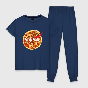 Женская пижама хлопок с принтом NASA Pizza в Белгороде, 100% хлопок | брюки и футболка прямого кроя, без карманов, на брюках мягкая резинка на поясе и по низу штанин | 