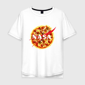 Мужская футболка хлопок Oversize с принтом NASA Pizza в Белгороде, 100% хлопок | свободный крой, круглый ворот, “спинка” длиннее передней части | Тематика изображения на принте: 