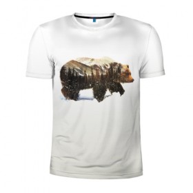 Мужская футболка 3D спортивная с принтом Лесной Медведь в Белгороде, 100% полиэстер с улучшенными характеристиками | приталенный силуэт, круглая горловина, широкие плечи, сужается к линии бедра | bear | bears | forest | snow | tree | trees | winter | гора | горы | деревья | зима | лес | лесной | медведи | медведь | мишка | мишки | снег