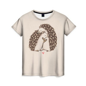 Женская футболка 3D с принтом Любовь Ежиков в Белгороде, 100% полиэфир ( синтетическое хлопкоподобное полотно) | прямой крой, круглый вырез горловины, длина до линии бедер | cute | heart | hedgehog | hedgehogs | love | ежи | ежик | ежики | иголки | лапки | любовь | милый | обнимашки | пузико | пузо | сердечки | сердечко | смешной | ушки