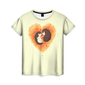 Женская футболка 3D с принтом Любовь Ежиков в Белгороде, 100% полиэфир ( синтетическое хлопкоподобное полотно) | прямой крой, круглый вырез горловины, длина до линии бедер | cute | heart | hedgehog | hedgehogs | love | ежи | ежик | ежики | иголки | лапки | любовь | милый | обнимашки | пузико | пузо | сердечки | сердечко | смешной | ушки