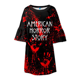 Детское платье 3D с принтом AMERICAN HORROR STORY в Белгороде, 100% полиэстер | прямой силуэт, чуть расширенный к низу. Круглая горловина, на рукавах — воланы | Тематика изображения на принте: american horror story | blood | американская история ужасов | брызги | кровь | сериал | ужасы