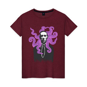Женская футболка хлопок с принтом Лавкрафт в Белгороде, 100% хлопок | прямой крой, круглый вырез горловины, длина до линии бедер, слегка спущенное плечо | cthulhu | cthulhu fhtagn | lovecraft | ктулху