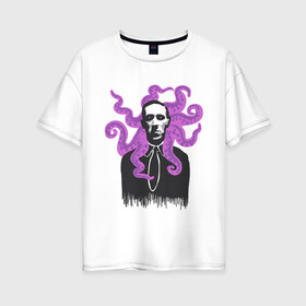 Женская футболка хлопок Oversize с принтом Лавкрафт в Белгороде, 100% хлопок | свободный крой, круглый ворот, спущенный рукав, длина до линии бедер
 | cthulhu | cthulhu fhtagn | lovecraft | ктулху