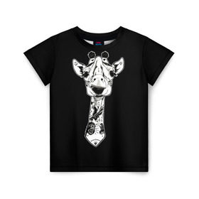 Детская футболка 3D с принтом Крутой Жираф в Белгороде, 100% гипоаллергенный полиэфир | прямой крой, круглый вырез горловины, длина до линии бедер, чуть спущенное плечо, ткань немного тянется | Тематика изображения на принте: animal | cool | desert | giraffe | long | pattern | skin | tall | tattoo | высокий | длинная | животное | животные | жираф | жирафы | крутой | пустыня | тату | татуировки | узор | шея