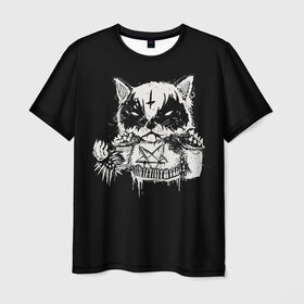 Мужская футболка 3D с принтом Dark Cat в Белгороде, 100% полиэфир | прямой крой, круглый вырез горловины, длина до линии бедер | cat | cats | dark | kitten | kitty | pussy | satan | дикий | злой | кот | котенок | котик | котики | коты | котята | кошка | кошки | мрачный | сатанист | черный
