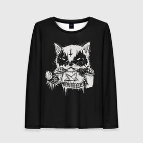 Женский лонгслив 3D с принтом Dark Cat в Белгороде, 100% полиэстер | длинные рукава, круглый вырез горловины, полуприлегающий силуэт | cat | cats | dark | kitten | kitty | pussy | satan | дикий | злой | кот | котенок | котик | котики | коты | котята | кошка | кошки | мрачный | сатанист | черный