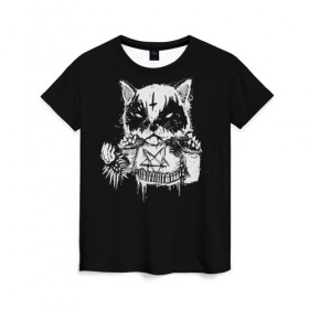 Женская футболка 3D с принтом Dark Cat в Белгороде, 100% полиэфир ( синтетическое хлопкоподобное полотно) | прямой крой, круглый вырез горловины, длина до линии бедер | cat | cats | dark | kitten | kitty | pussy | satan | дикий | злой | кот | котенок | котик | котики | коты | котята | кошка | кошки | мрачный | сатанист | черный