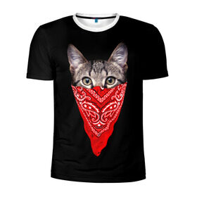 Мужская футболка 3D спортивная с принтом Gangsta Cat в Белгороде, 100% полиэстер с улучшенными характеристиками | приталенный силуэт, круглая горловина, широкие плечи, сужается к линии бедра | cat | cats | gangsta | kitten | kitty | pussy | гангстер | кот | котенок | котик | котики | коты | котята | кошка | кошки | платок