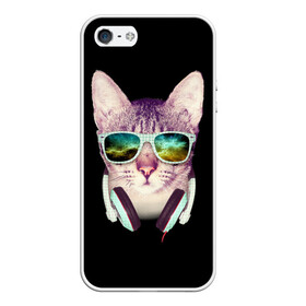Чехол для iPhone 5/5S матовый с принтом Кот в Наушниках в Белгороде, Силикон | Область печати: задняя сторона чехла, без боковых панелей | cat | cats | kitten | kitty | pussy | диджей | кот | котенок | котик | котики | коты | котята | кошка | кошки | наушники | очки