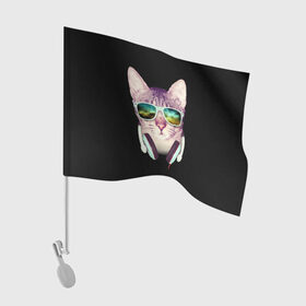Флаг для автомобиля с принтом Кот в Наушниках в Белгороде, 100% полиэстер | Размер: 30*21 см | cat | cats | kitten | kitty | pussy | диджей | кот | котенок | котик | котики | коты | котята | кошка | кошки | наушники | очки