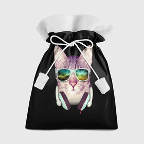 Подарочный 3D мешок с принтом Кот в Наушниках в Белгороде, 100% полиэстер | Размер: 29*39 см | Тематика изображения на принте: cat | cats | kitten | kitty | pussy | диджей | кот | котенок | котик | котики | коты | котята | кошка | кошки | наушники | очки
