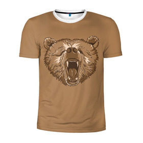 Мужская футболка 3D спортивная с принтом Бурый Медведь в Белгороде, 100% полиэстер с улучшенными характеристиками | приталенный силуэт, круглая горловина, широкие плечи, сужается к линии бедра | bear | bears | brown | russia | russian | бурый | коричневый | косматый | лапы | медведи | медведь | россия | русский | хвост | хищник
