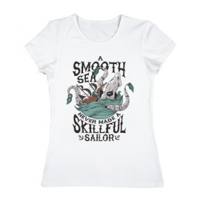 Женская футболка хлопок с принтом Кракен в Белгороде, 100% хлопок | прямой крой, круглый вырез горловины, длина до линии бедер, слегка спущенное плечо | для отдыха | кракен | летние | летняя | лето | море | морская | морские | морское чудовище | океан | осьминог
