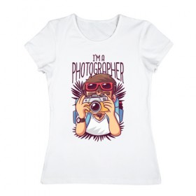 Женская футболка хлопок с принтом Фотограф в Белгороде, 100% хлопок | прямой крой, круглый вырез горловины, длина до линии бедер, слегка спущенное плечо | 