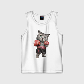Детская майка хлопок с принтом Кот боксёр в Белгороде,  |  | Тематика изображения на принте: боец | бокс | боксёр | кот | котёнок | кошак | кошка | кулак | спорт | шорты