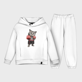Детский костюм хлопок Oversize с принтом Кот боксёр в Белгороде,  |  | Тематика изображения на принте: боец | бокс | боксёр | кот | котёнок | кошак | кошка | кулак | спорт | шорты