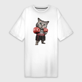 Платье-футболка хлопок с принтом Кот боксёр в Белгороде,  |  | боец | бокс | боксёр | кот | котёнок | кошак | кошка | кулак | спорт | шорты