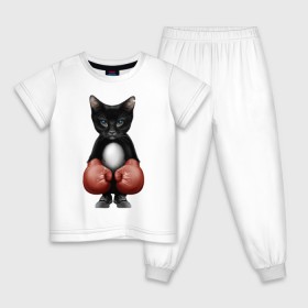Детская пижама хлопок с принтом Котёнок боксёр в Белгороде, 100% хлопок |  брюки и футболка прямого кроя, без карманов, на брюках мягкая резинка на поясе и по низу штанин
 | Тематика изображения на принте: боец | бокс | боксёр | кот | котёнок | кошак | кошка | кулак | спорт | шорты