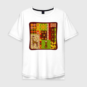 Мужская футболка хлопок Oversize с принтом Жираф в Белгороде, 100% хлопок | свободный крой, круглый ворот, “спинка” длиннее передней части | африка | животные | жираф | индия | инки | наскальные | орнаменты | узоры | этно