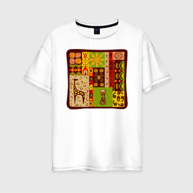 Женская футболка хлопок Oversize с принтом Жираф в Белгороде, 100% хлопок | свободный крой, круглый ворот, спущенный рукав, длина до линии бедер
 | африка | животные | жираф | индия | инки | наскальные | орнаменты | узоры | этно
