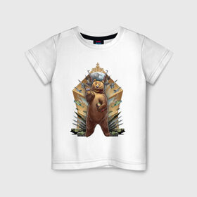 Детская футболка хлопок с принтом Привет из России в Белгороде, 100% хлопок | круглый вырез горловины, полуприлегающий силуэт, длина до линии бедер | военные | империя | матрёшка | медведь | оружие | ракета | русь | самолёт | танк