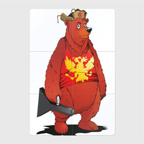 Магнитный плакат 2Х3 с принтом Мишка с футляром в Белгороде, Полимерный материал с магнитным слоем | 6 деталей размером 9*9 см | балалайка | красный | медведь | патриот | россия | русь | ушанка | футляр